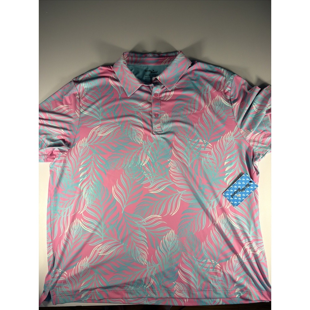 Birdie Bound Golf Performance Polo  Men's Size 2XL Palm Leaf Pink Turquoise NWT